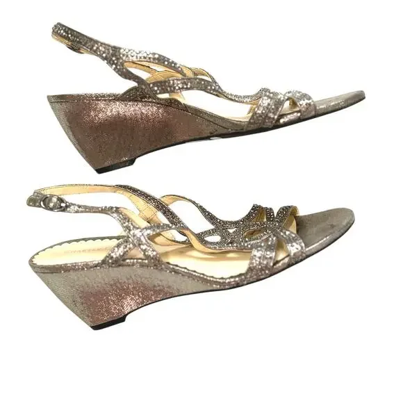 Charter Club Sparkly Silver Wedge Sandals - Size 9M Heels - Excellent Condition - Picture 2 of 9